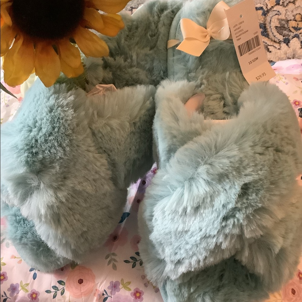LOWEST🌺 NWT LANE BRYANT Sz11/12 WIDE WIDTH AQUA BLUE SLIPPERS - Picture 8 of 12
